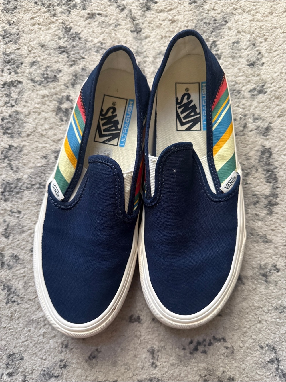 Vans Navy Slip-On with Rainbow Stripe Accent (women’s 7.5; men’s 6) - Picture 6 of 8